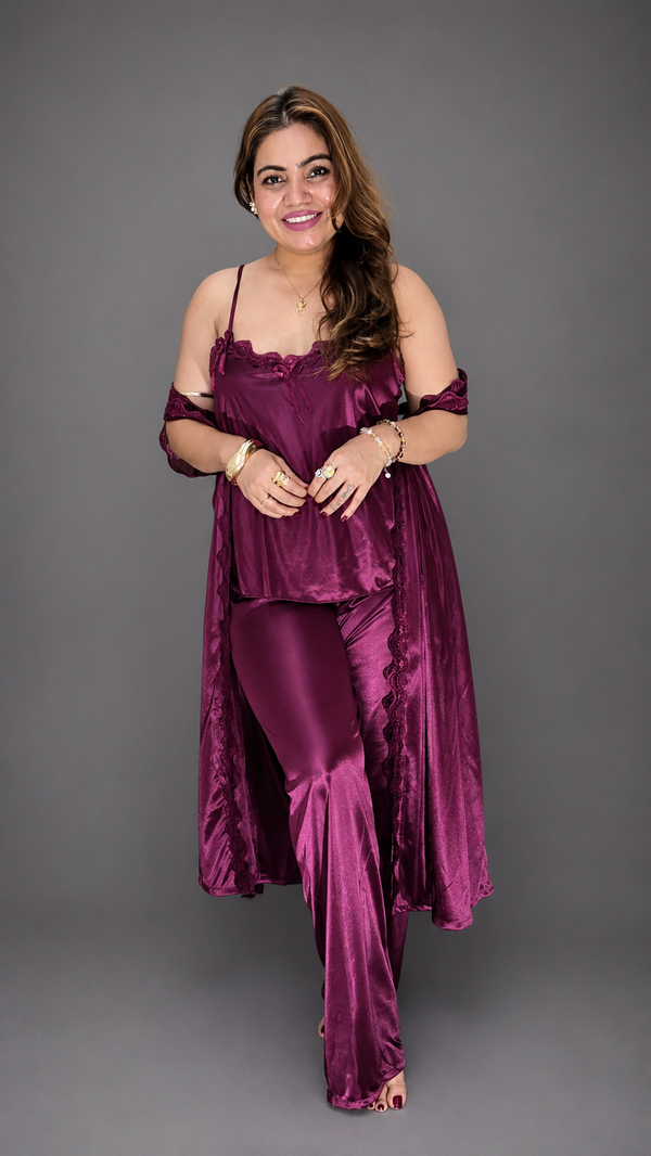 3-piece satin nighty set