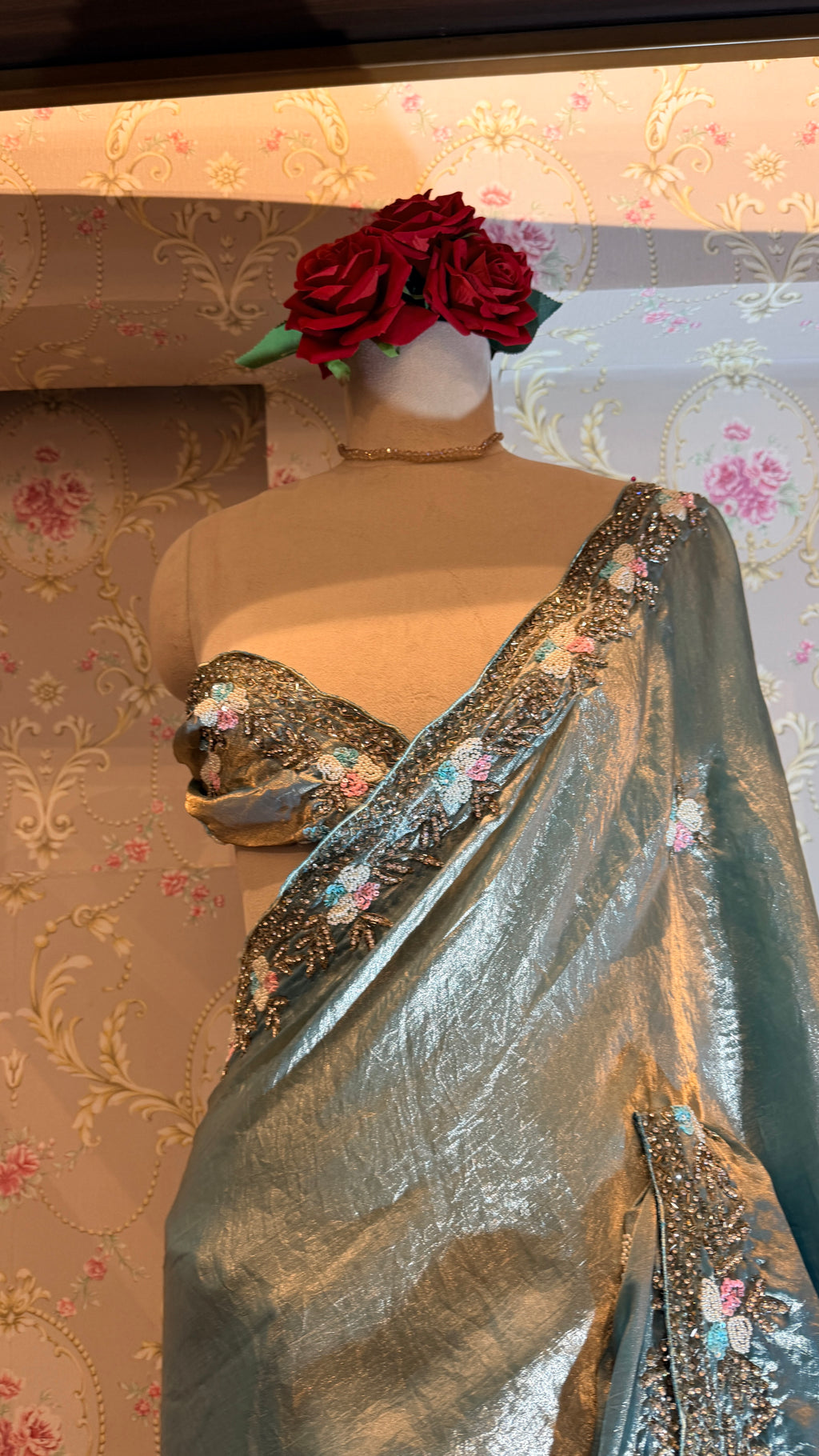 Hand-Embroidered Floral Border Saree