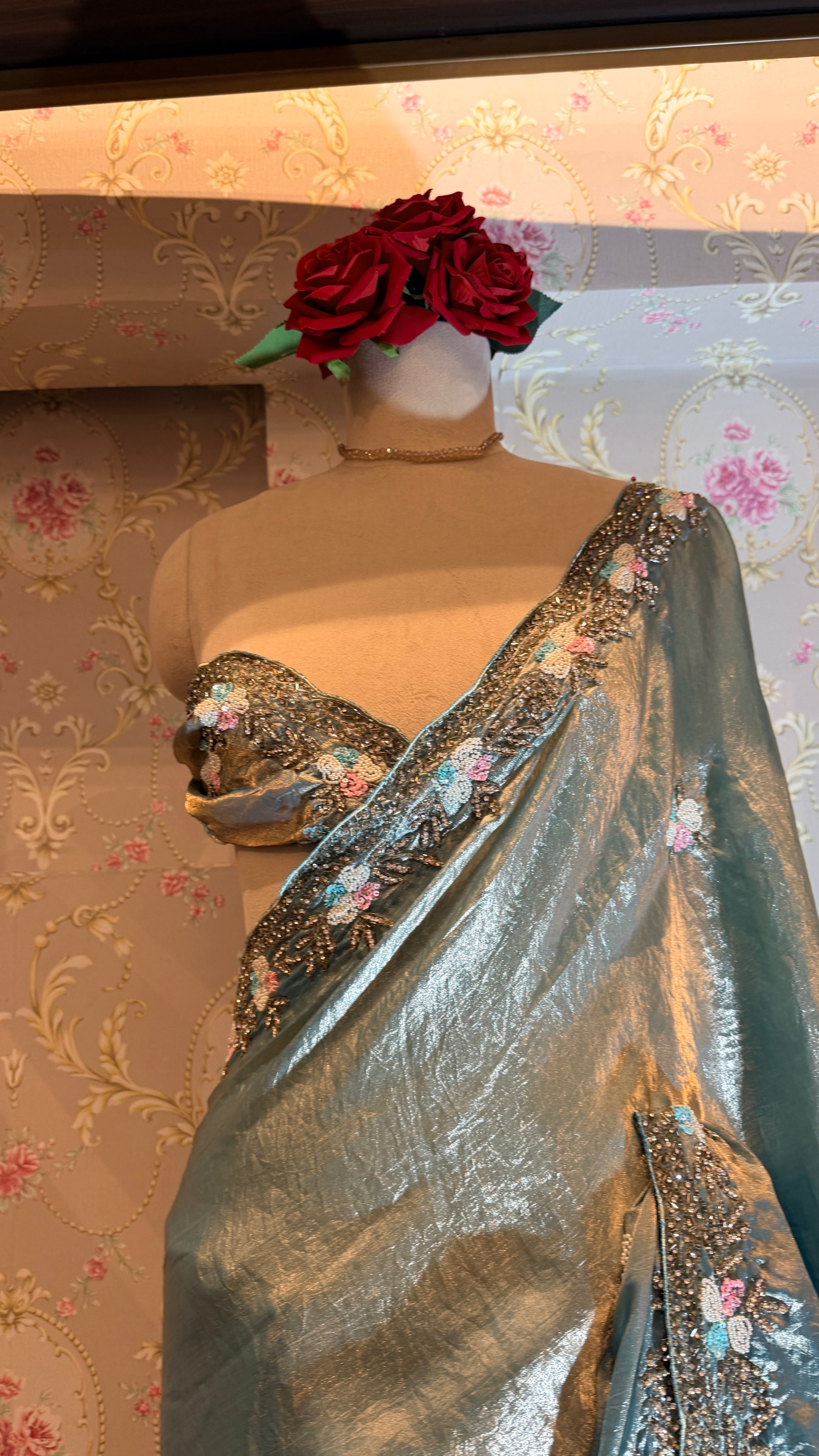Hand-Embroidered Floral Border Saree