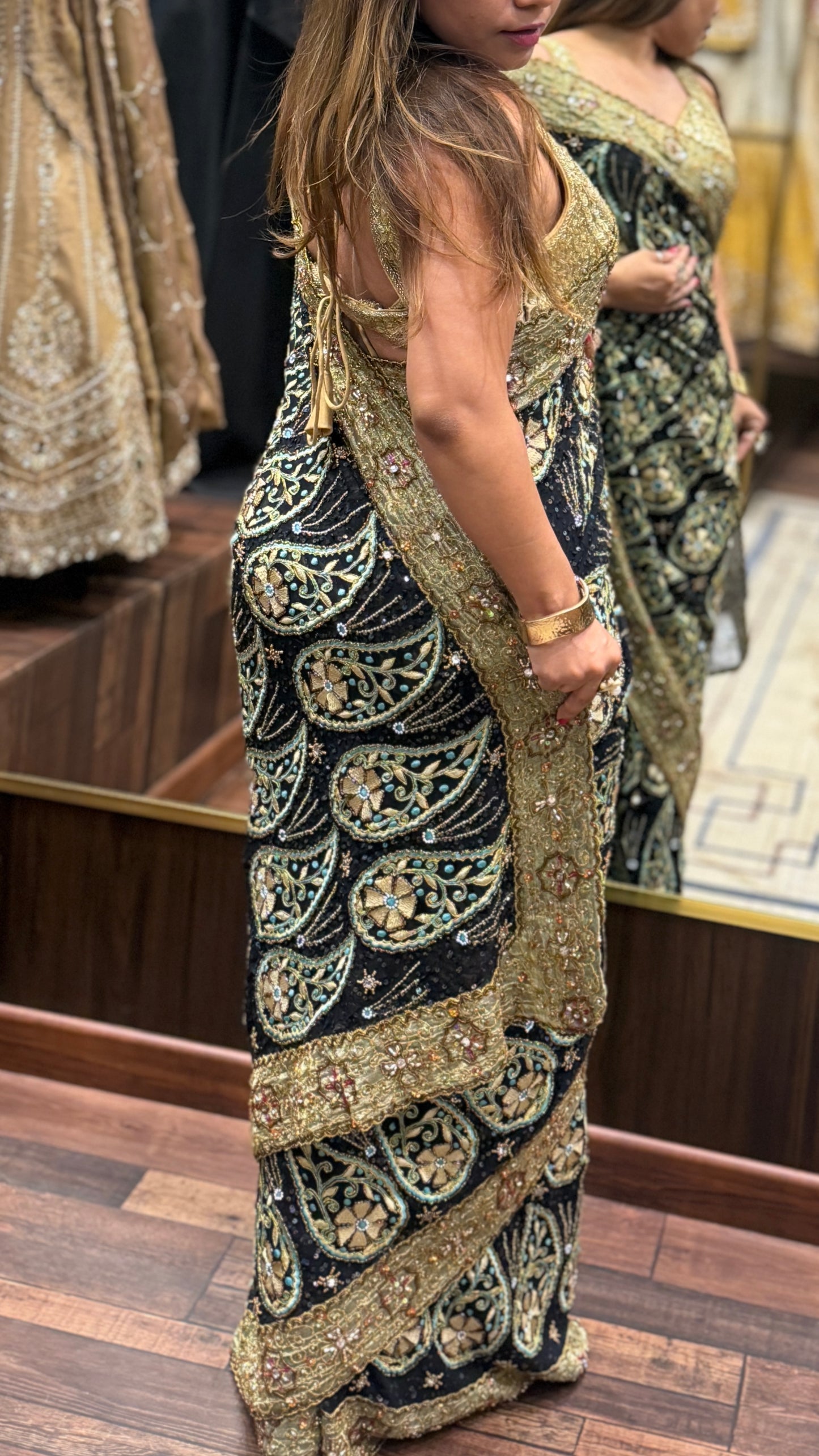 Heritage Black Resham Embroidered Saree with Tissue Border