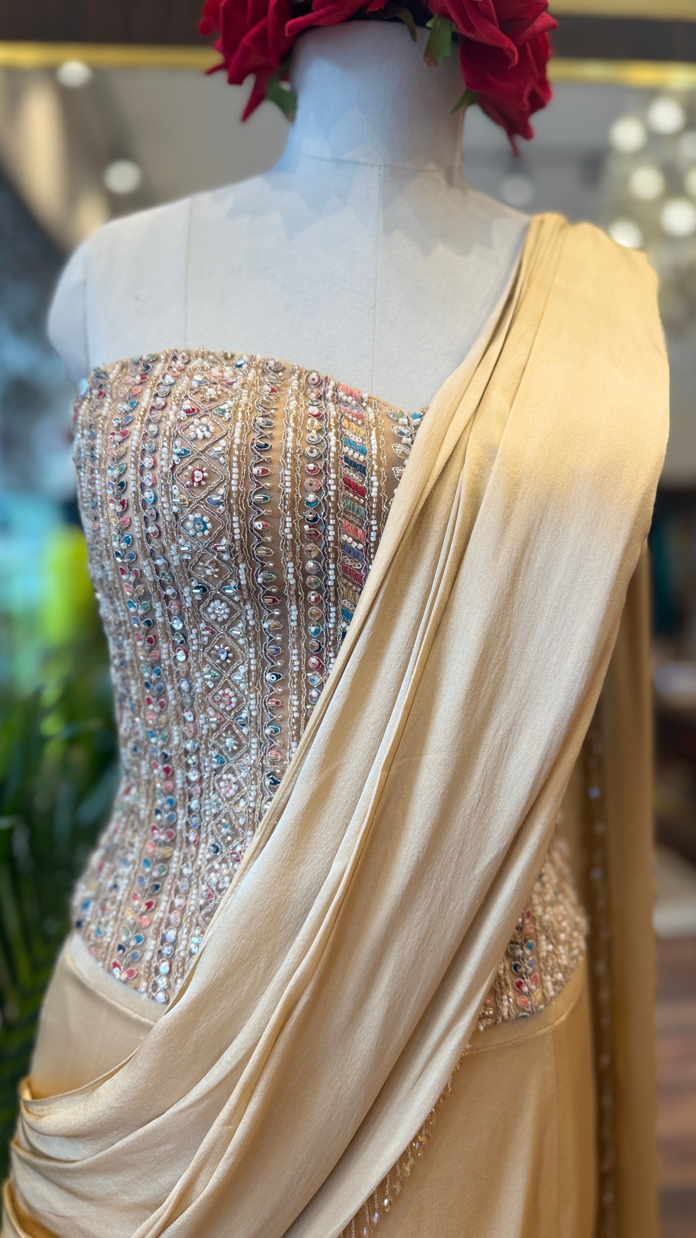 Draped Saree with Embellished Corset