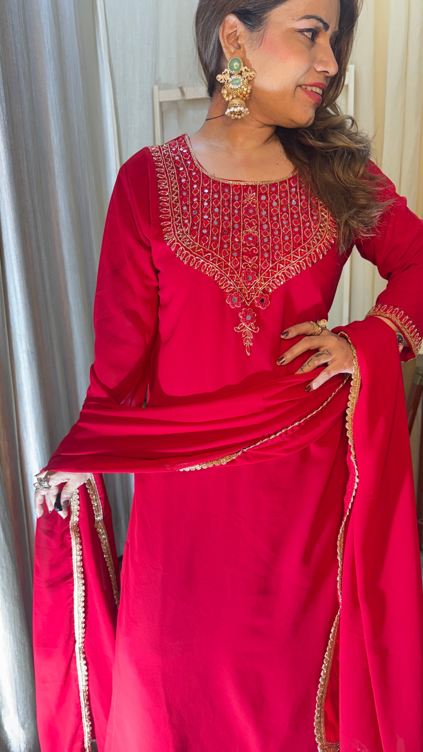 Elegant Mirror Work Embroidered 3pc Suit Set