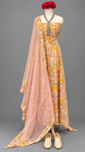 Floral Printed Organza Semi-stitched Anarkali