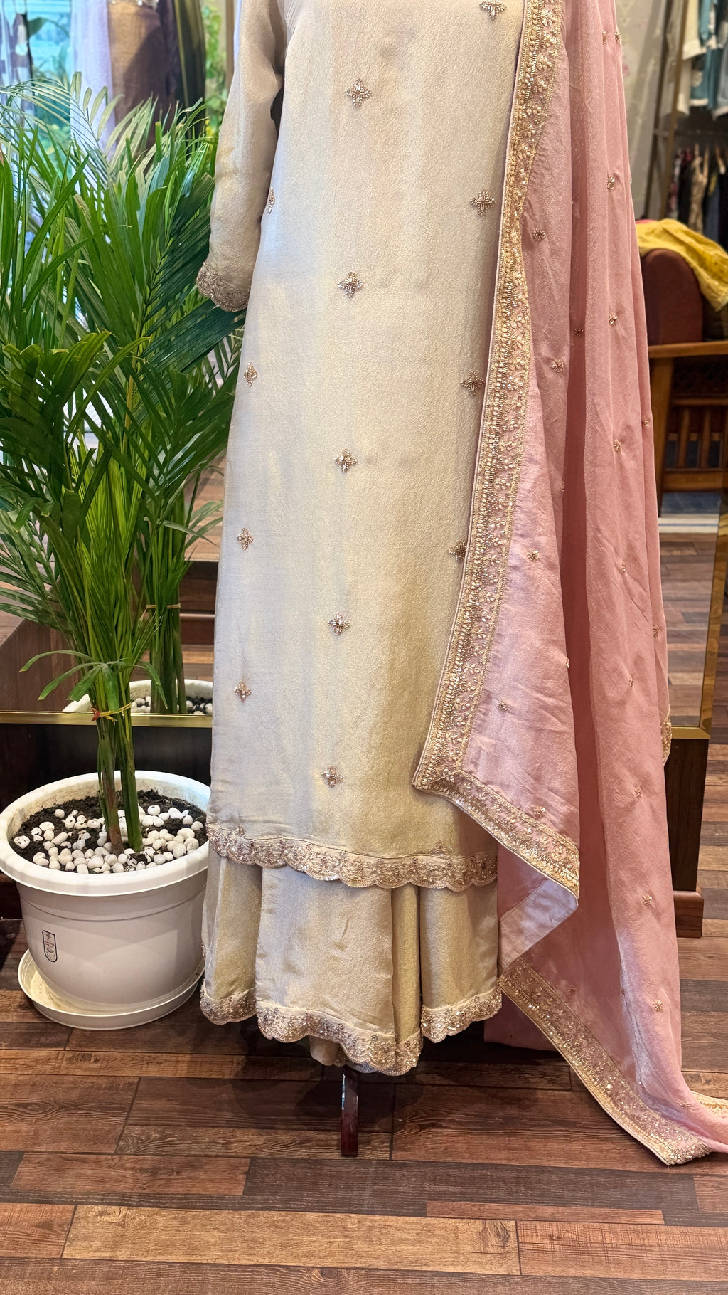 Embroidered Sharara Suit Contrast Dupatta