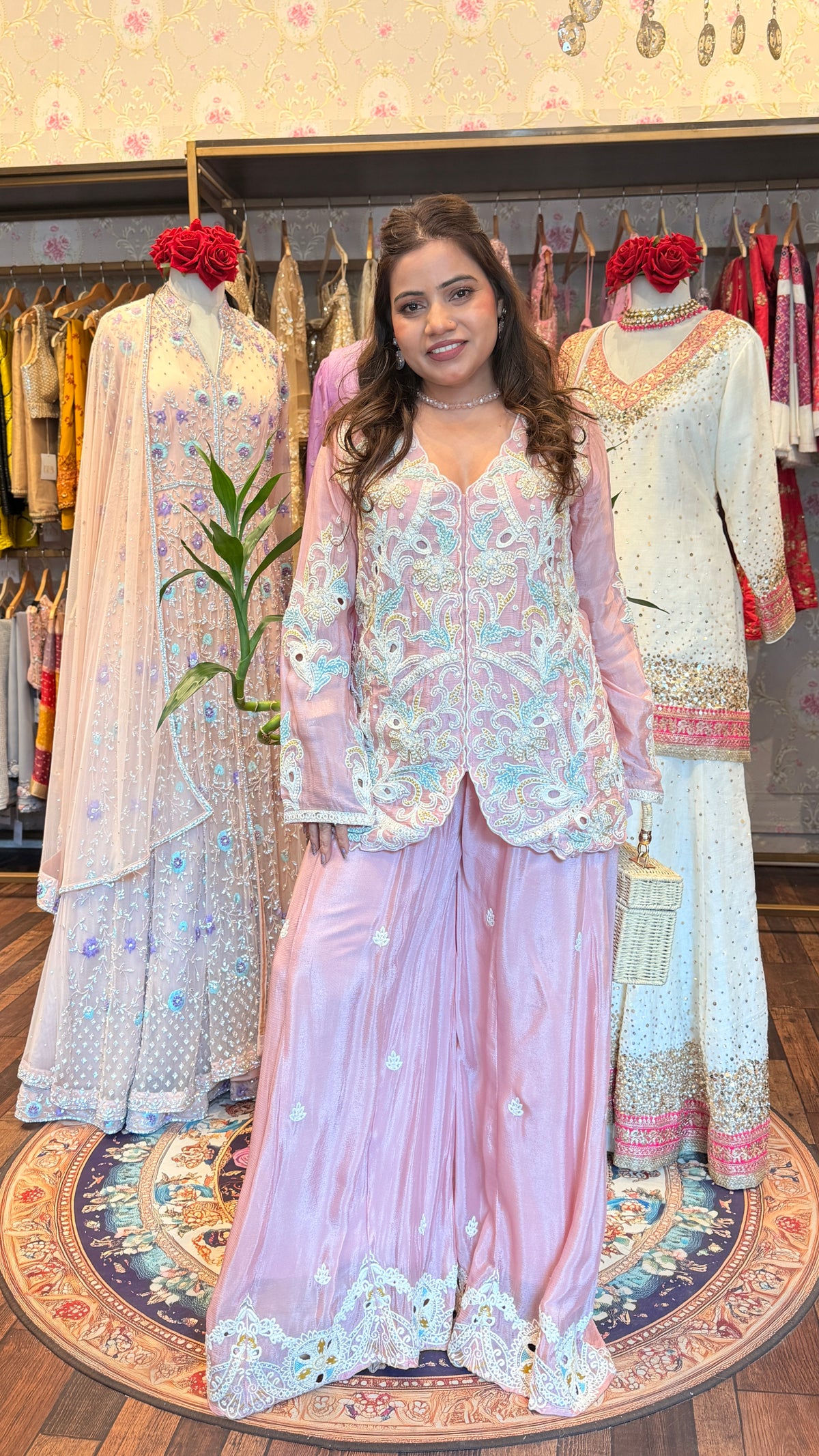 Blush Pink Embroidered Jacket-Style Sharara Set