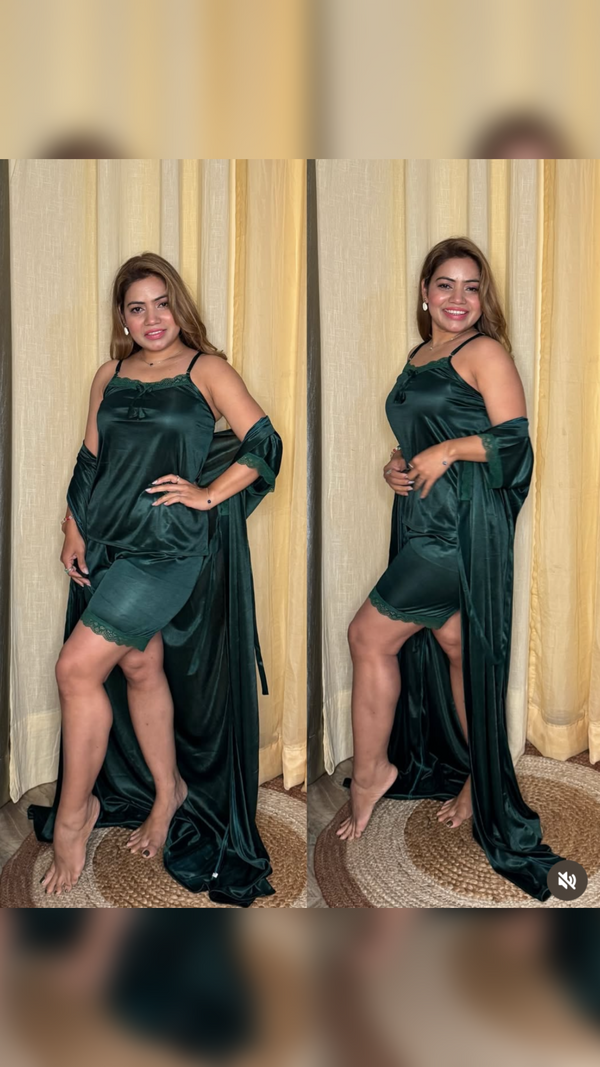 3pc Bottle Green luxury nighty set
