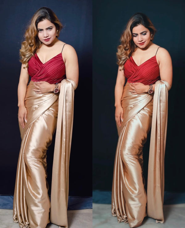 Ready to Wear Solid/Plain Bollywood Satin
Saree (Gold)
