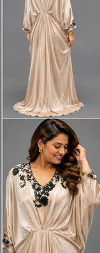 Satin Kaftan with Black Embroidery
