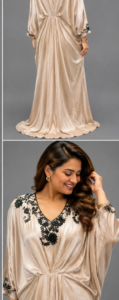 Satin Kaftan with Black Embroidery