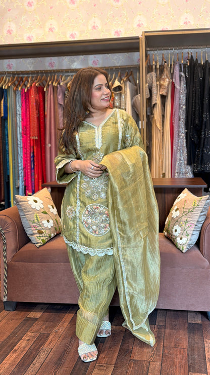 BBA Olive Gold Embroidered Farsi Salwar Set