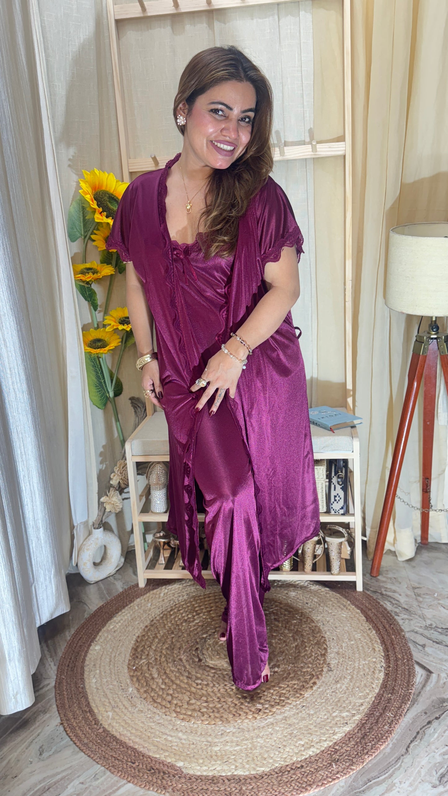 3-piece satin nighty set