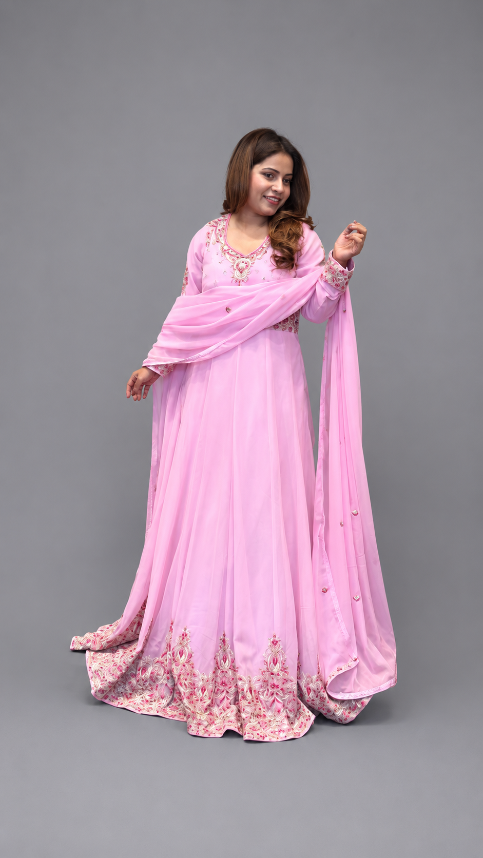Blush Pink Embroidered Anarkali Suit Set with Dupatta