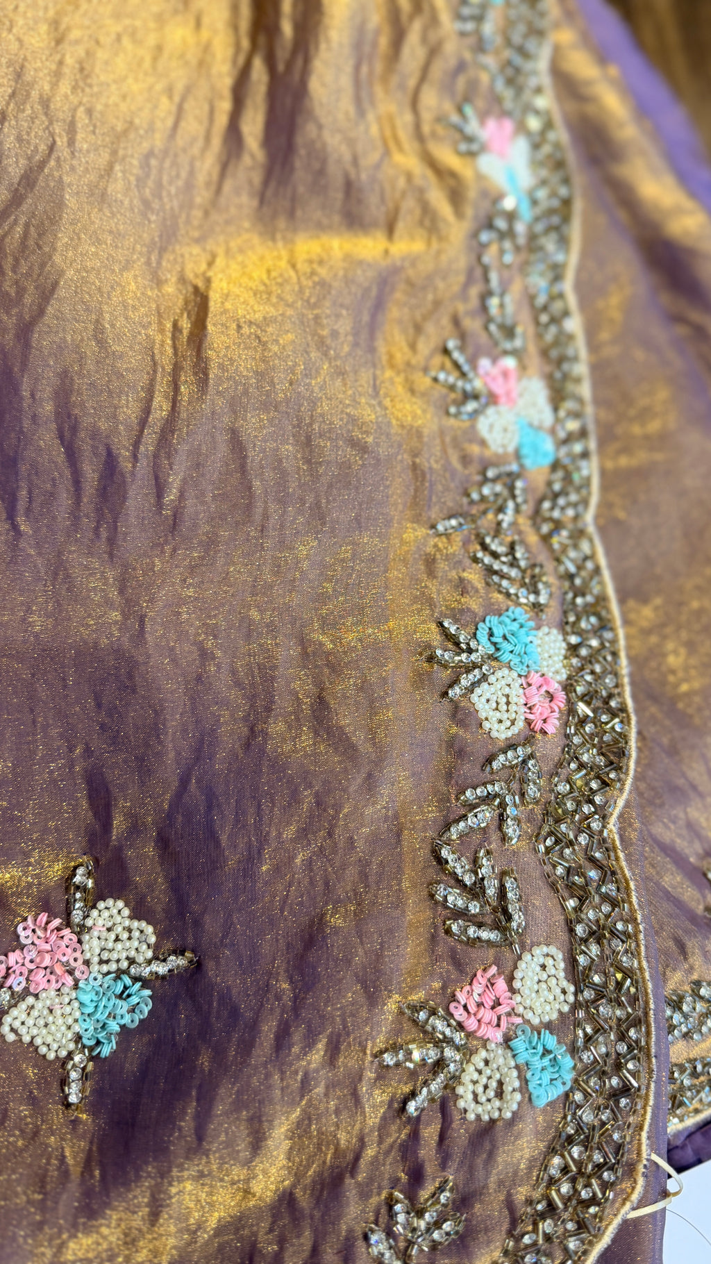 Tissue Silk Saree with Hand-Embroidered
