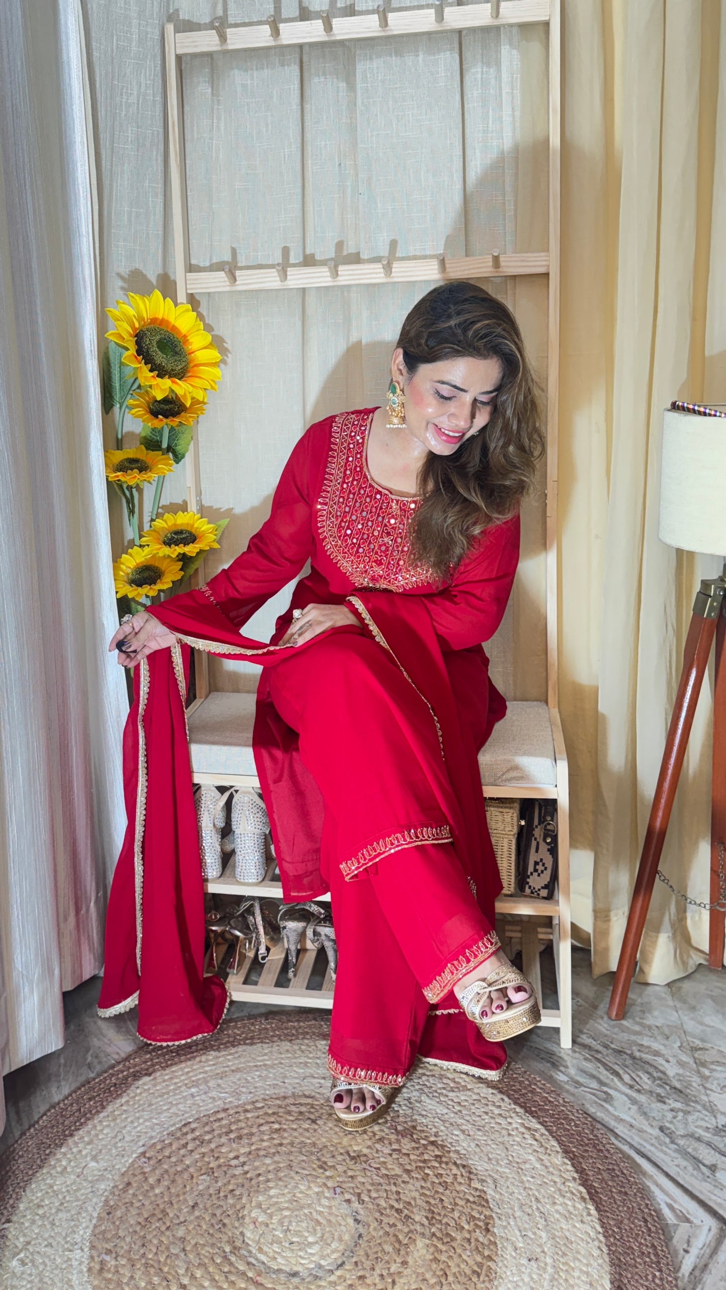 Elegant Mirror Work Embroidered 3pc Suit Set