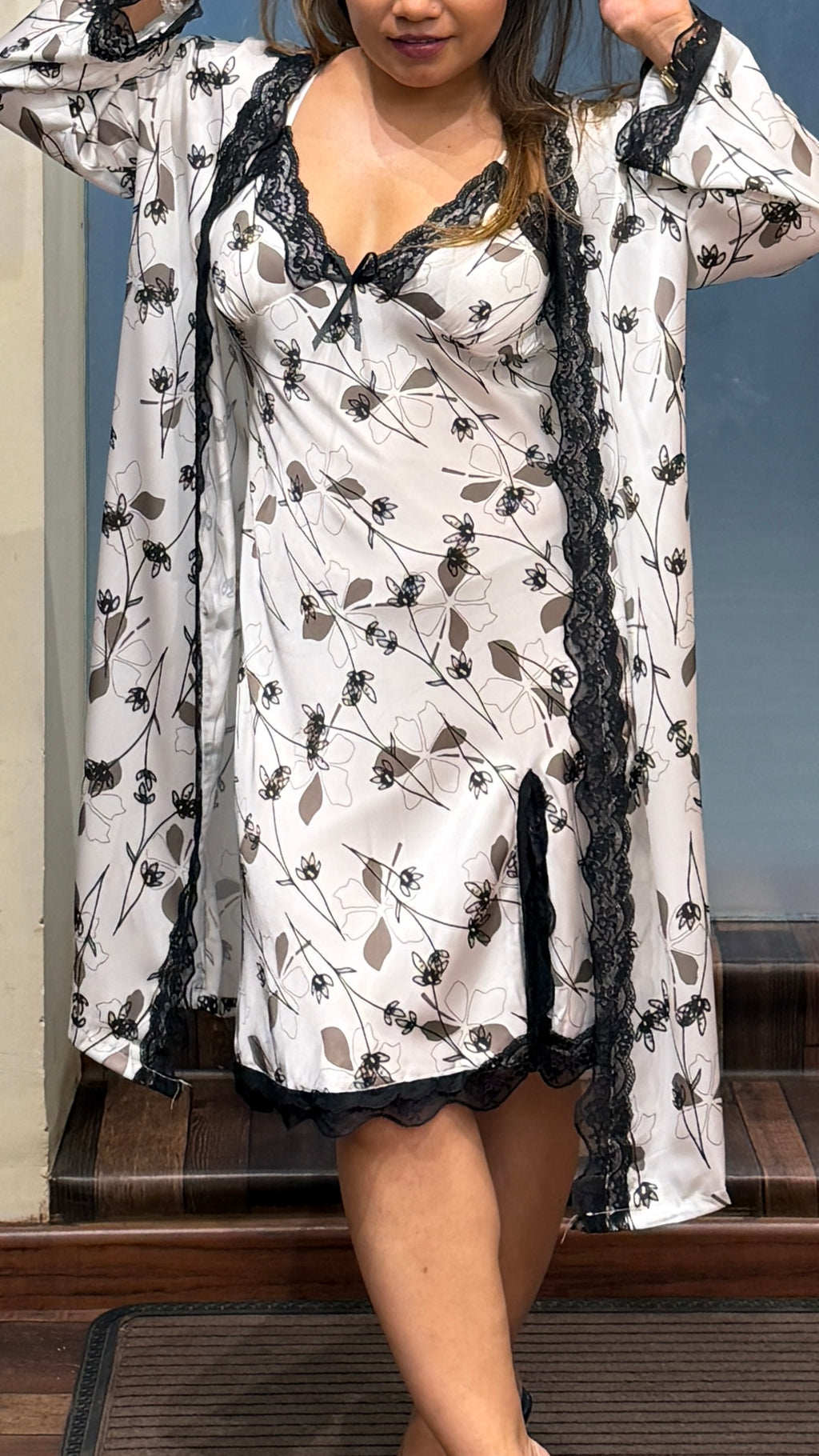 Floral Satin 3-Piece Sleepwear Set
