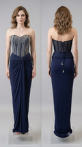 Embellished Corset with Draped Skirt Set