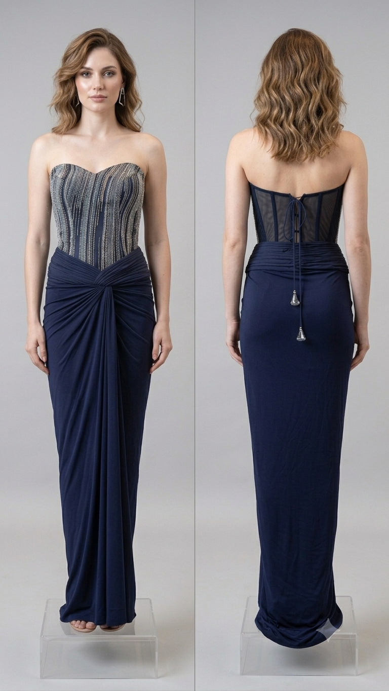 Embellished Corset with Draped Skirt Set