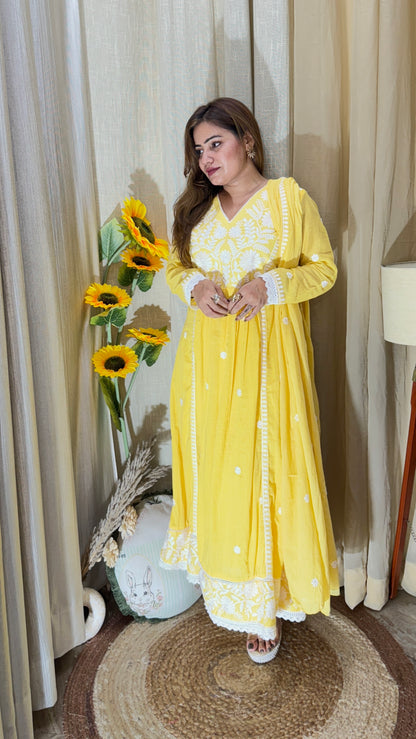 Embroidered Yellow Anarkali Suit