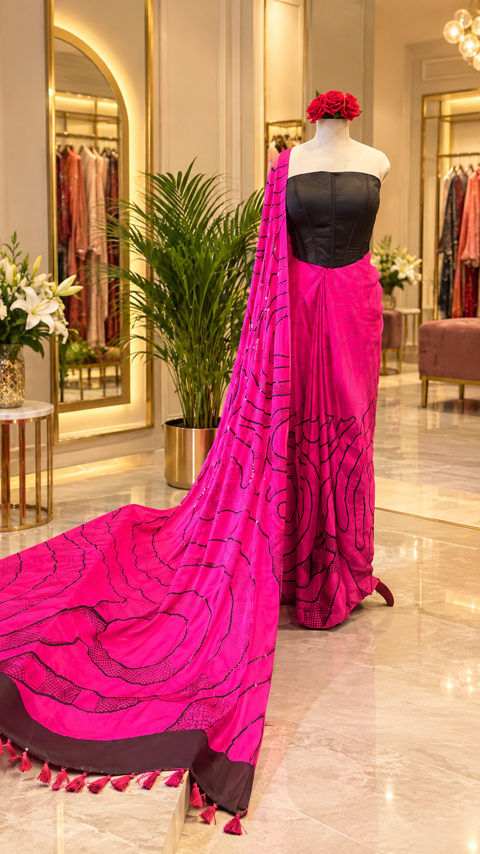 Hot Pink Gaji Satin Silk Saree