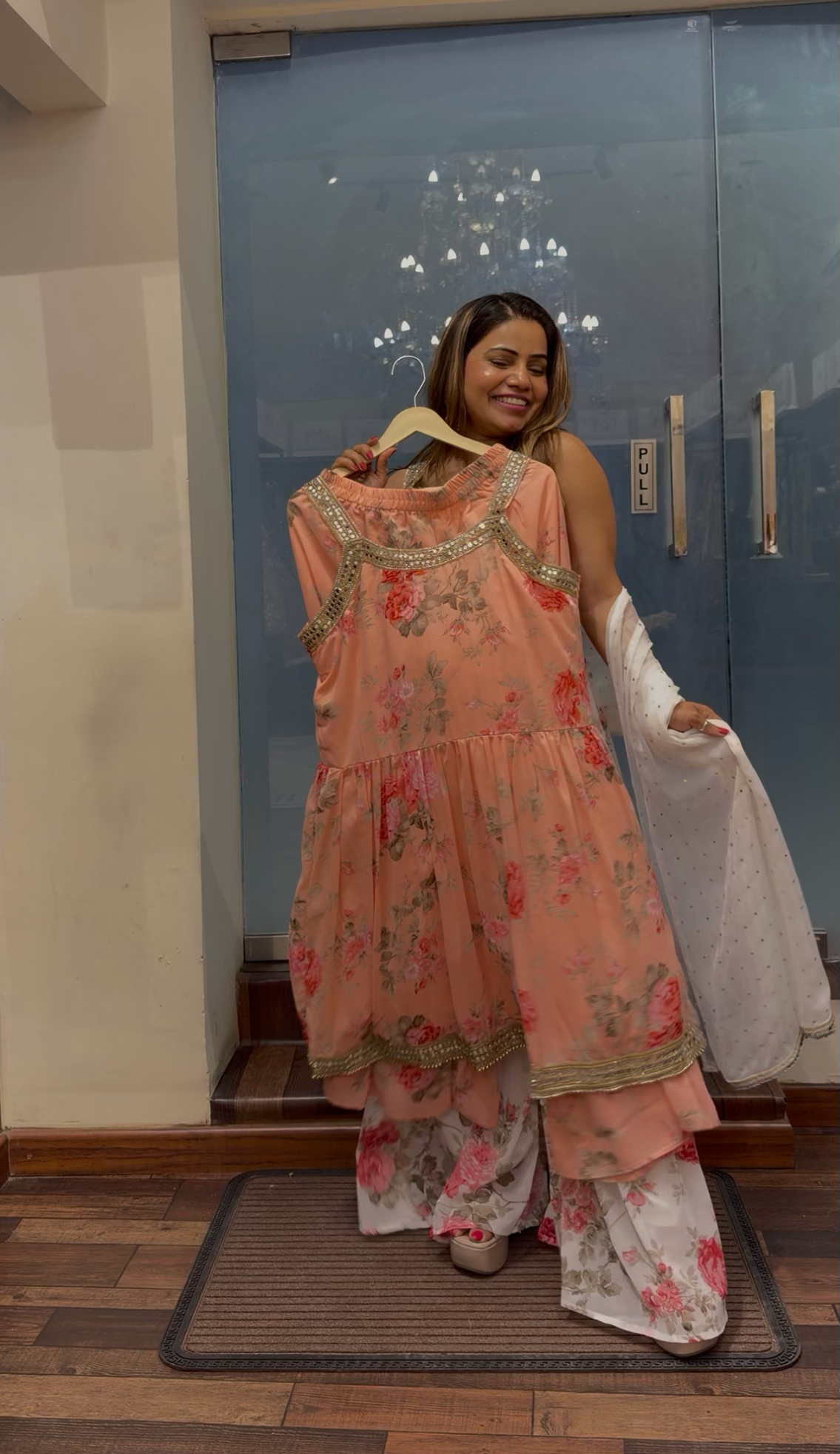 Floral Printed Sharara Suit Set with Gota Lace Detailing – Elegant Festive Wear