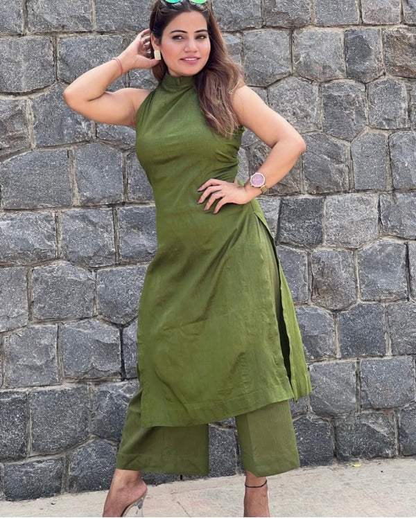 Olive-green kurta cord-set