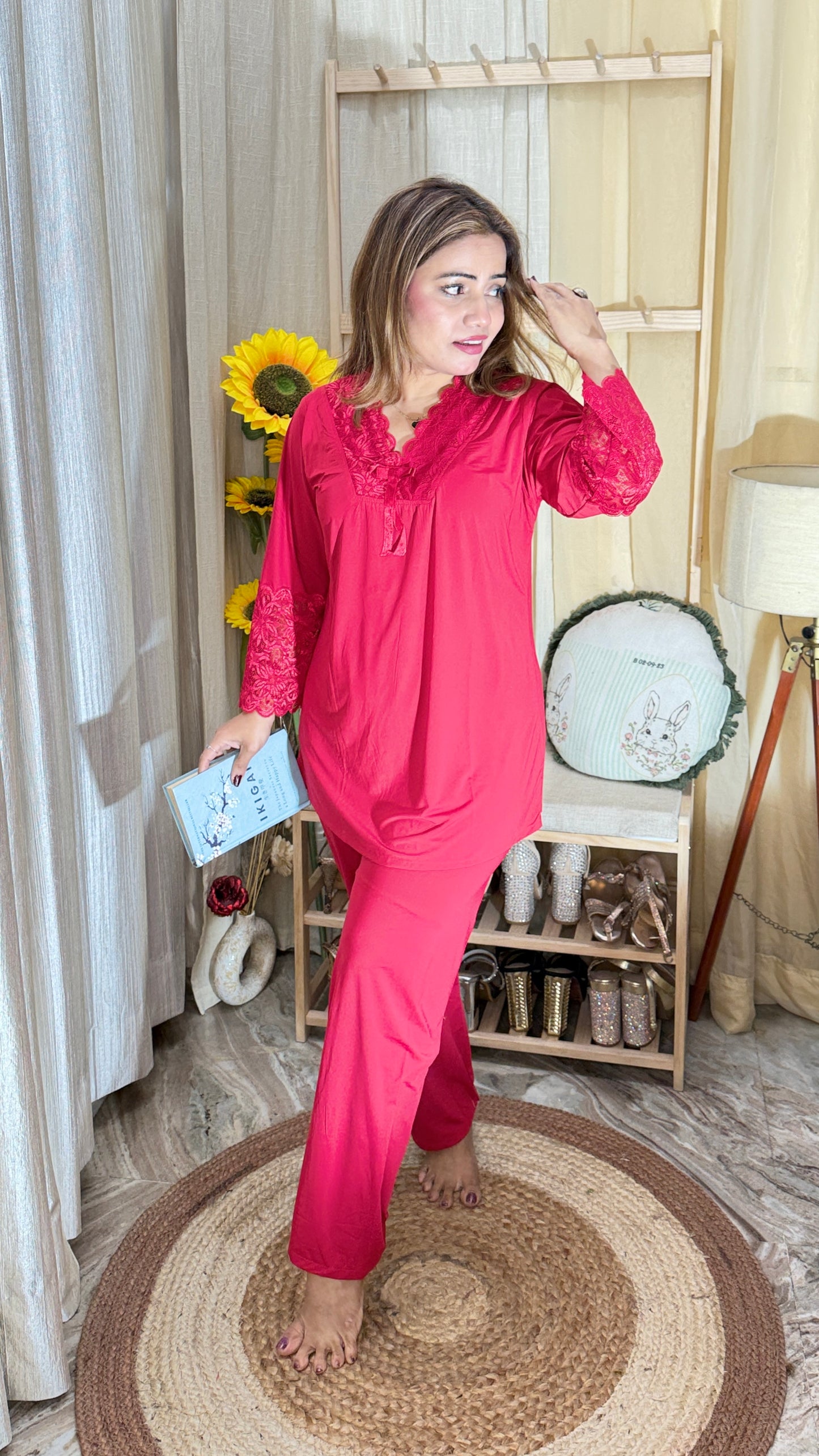 Ruby Red Lace Detail Nighty Set