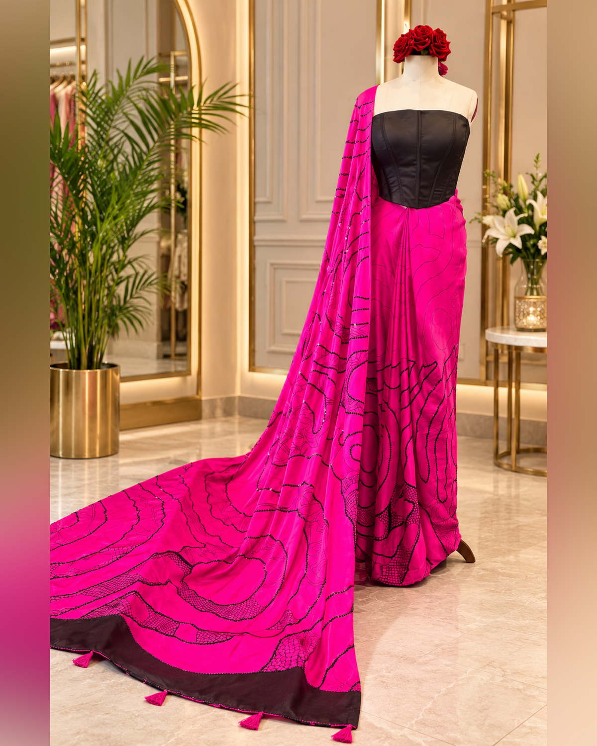 Hot Pink Gaji Satin Silk Saree