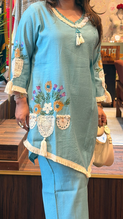 Sky Blue Embellished Co-ord Set