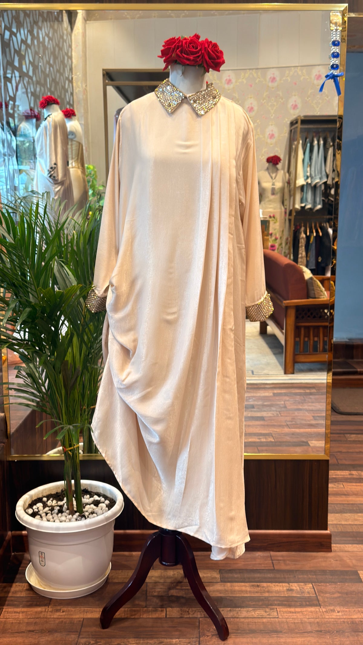 Ivory Satin Drape Dress with