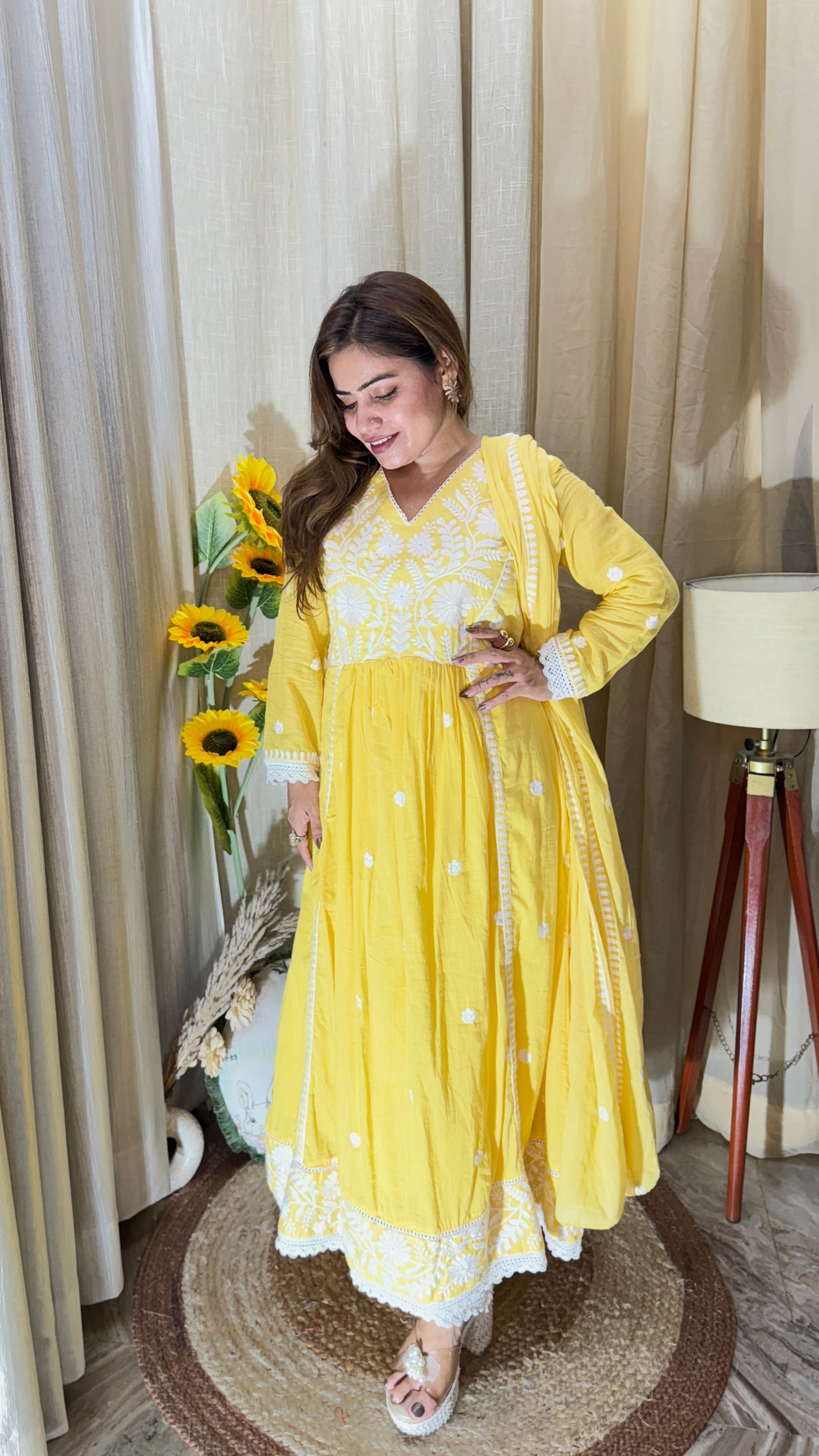Embroidered Yellow Anarkali Suit