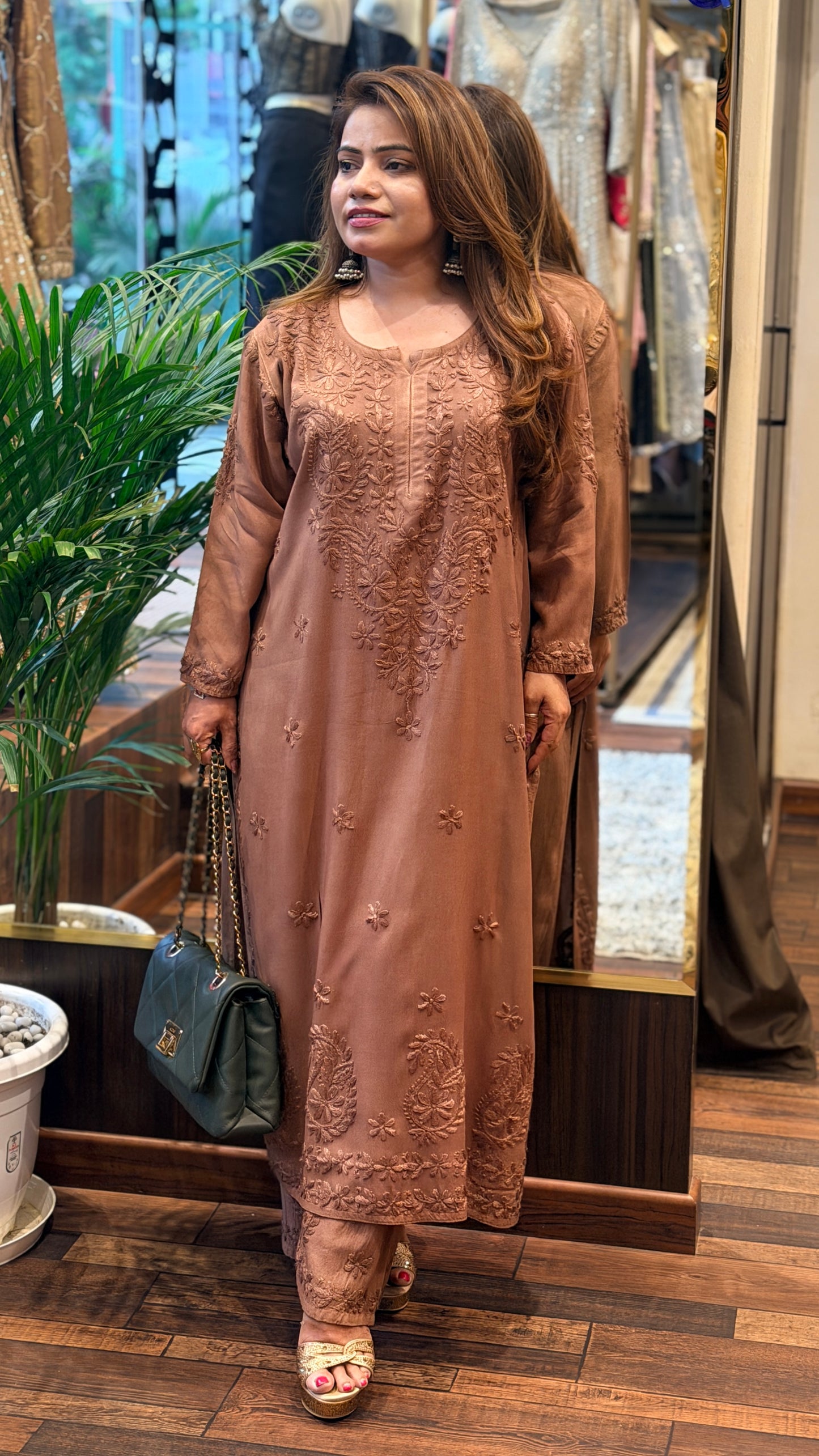 4 Beautiful  colours Embroidered Kurta Set | Mint,Mocha Dark Red & Emerald Green Edit