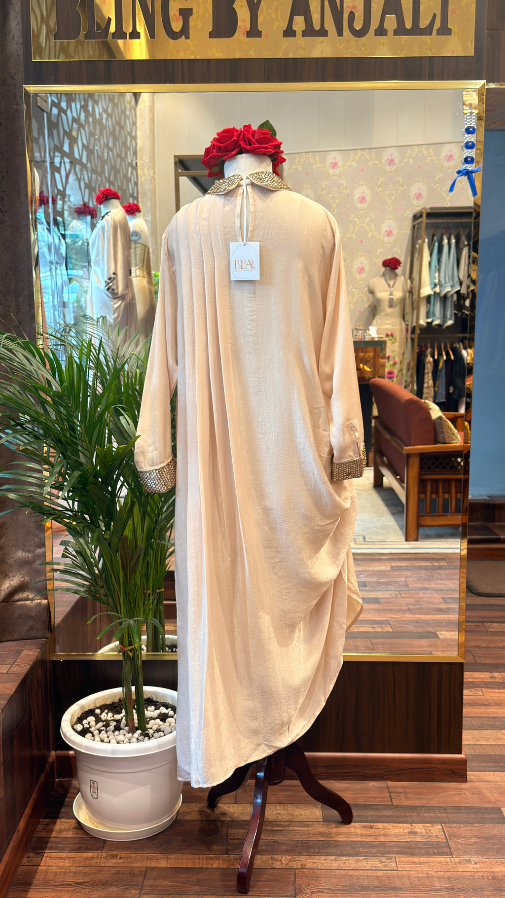 Ivory Satin Drape Dress with