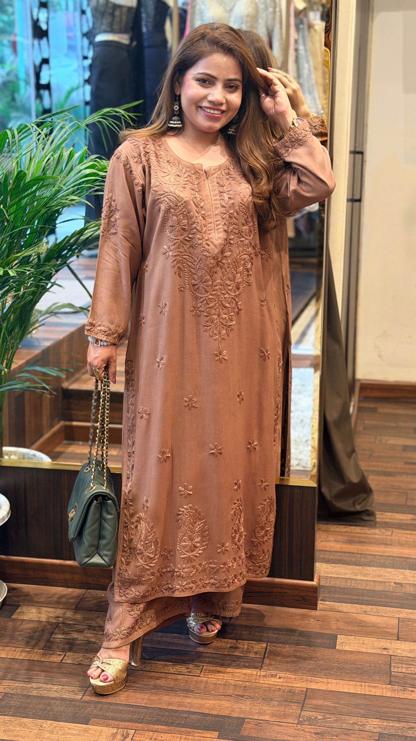 4 Beautiful  colours Embroidered Kurta Set | Mint,Mocha Dark Red & Emerald Green Edit