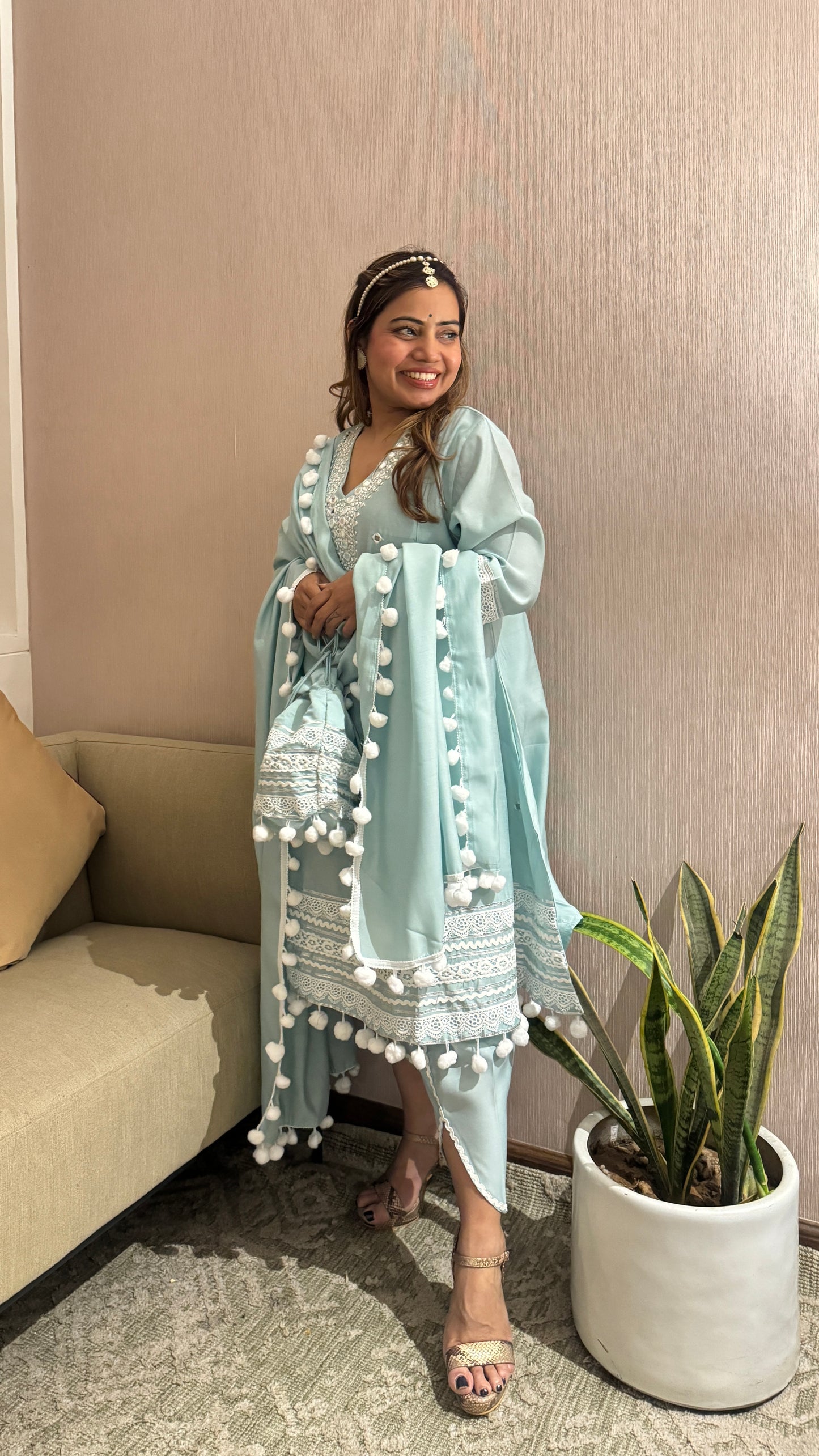 4pc pom-pom Anarkali Dhoti pant suit set