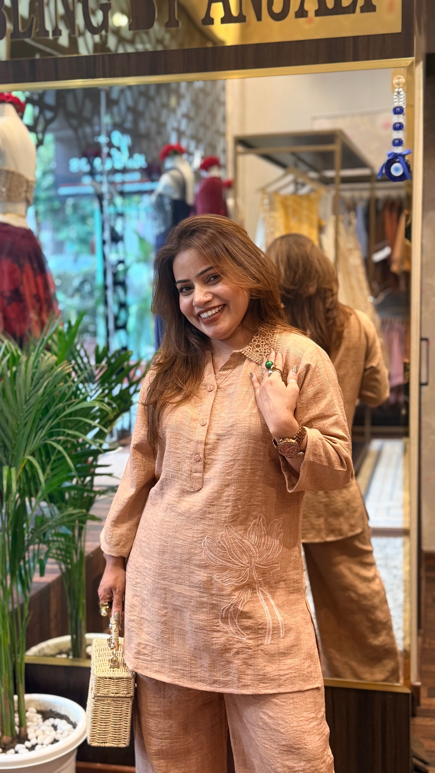 Cotton Linen Embroidered Co-Ord Set for Women | Summer Kurta & Straight Pants