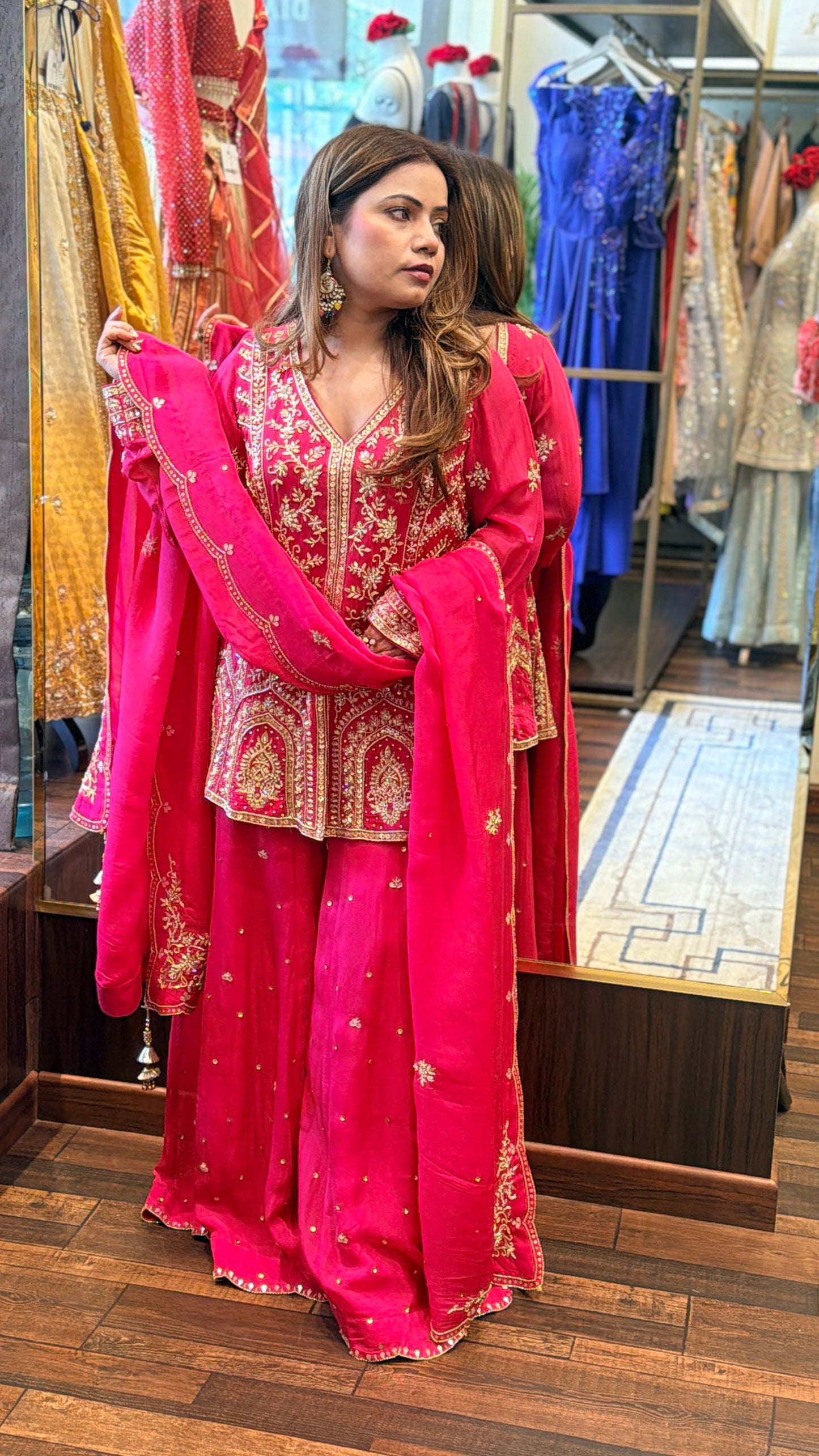 Rani Pink Heavy Embroidered Sharara Set with Dupatta