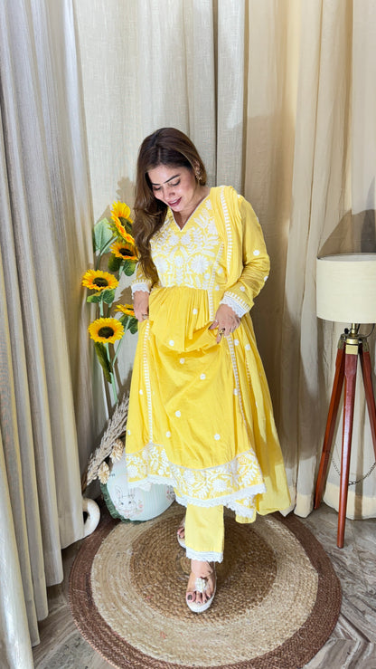 Embroidered Yellow Anarkali Suit