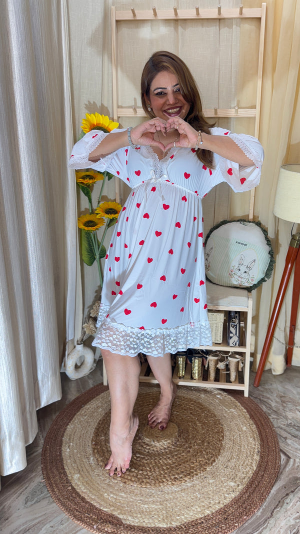 2pc White Red Hearts Nighty