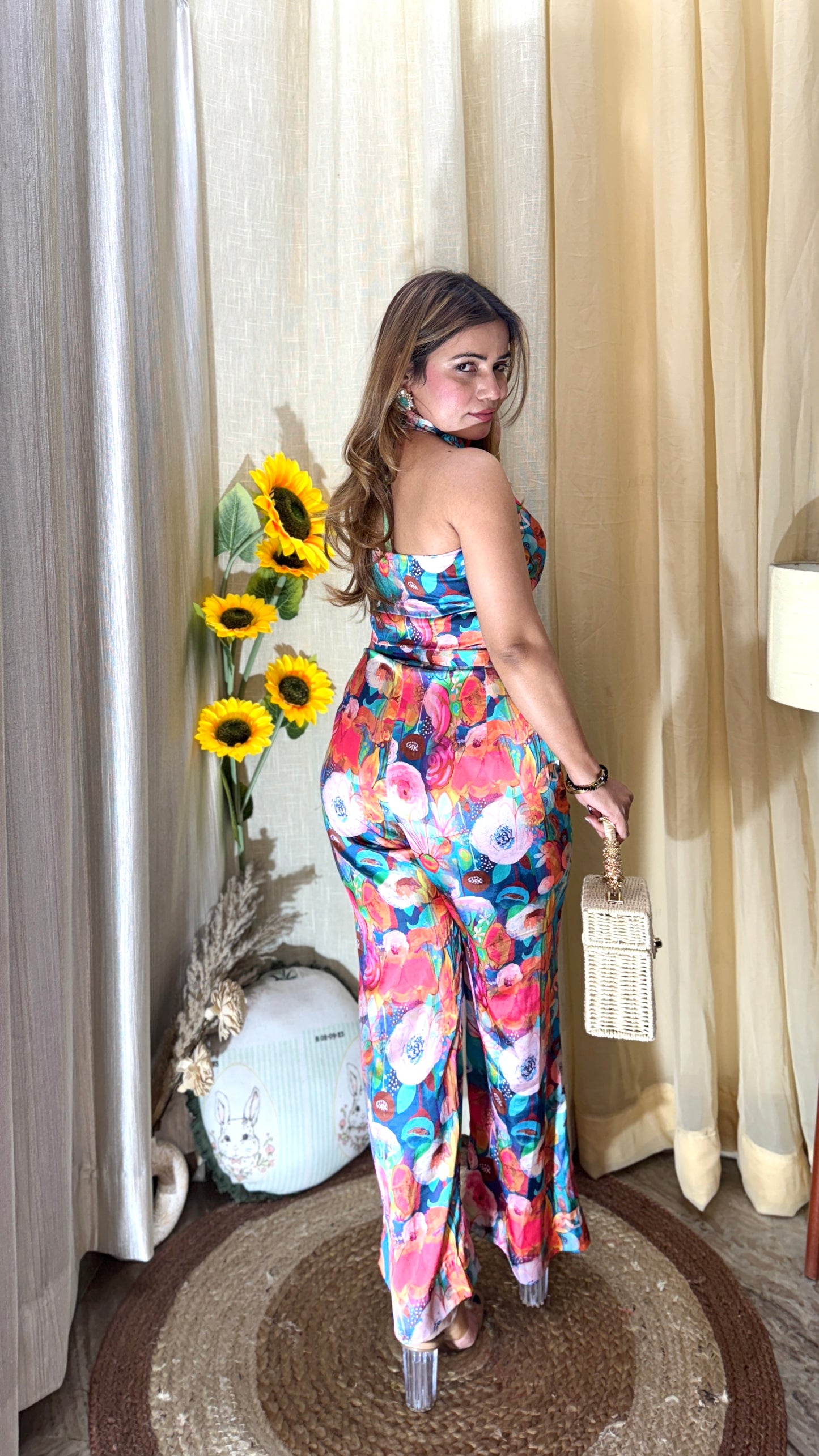 2pc printed Satin silk cord set