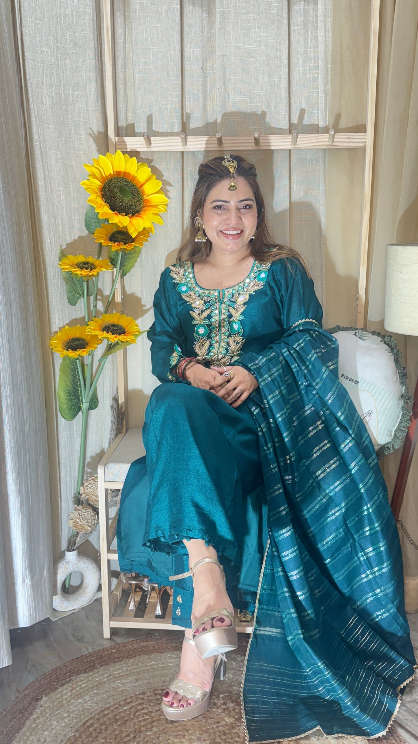Teal Green Embroidered Kurta Set with Dupatta