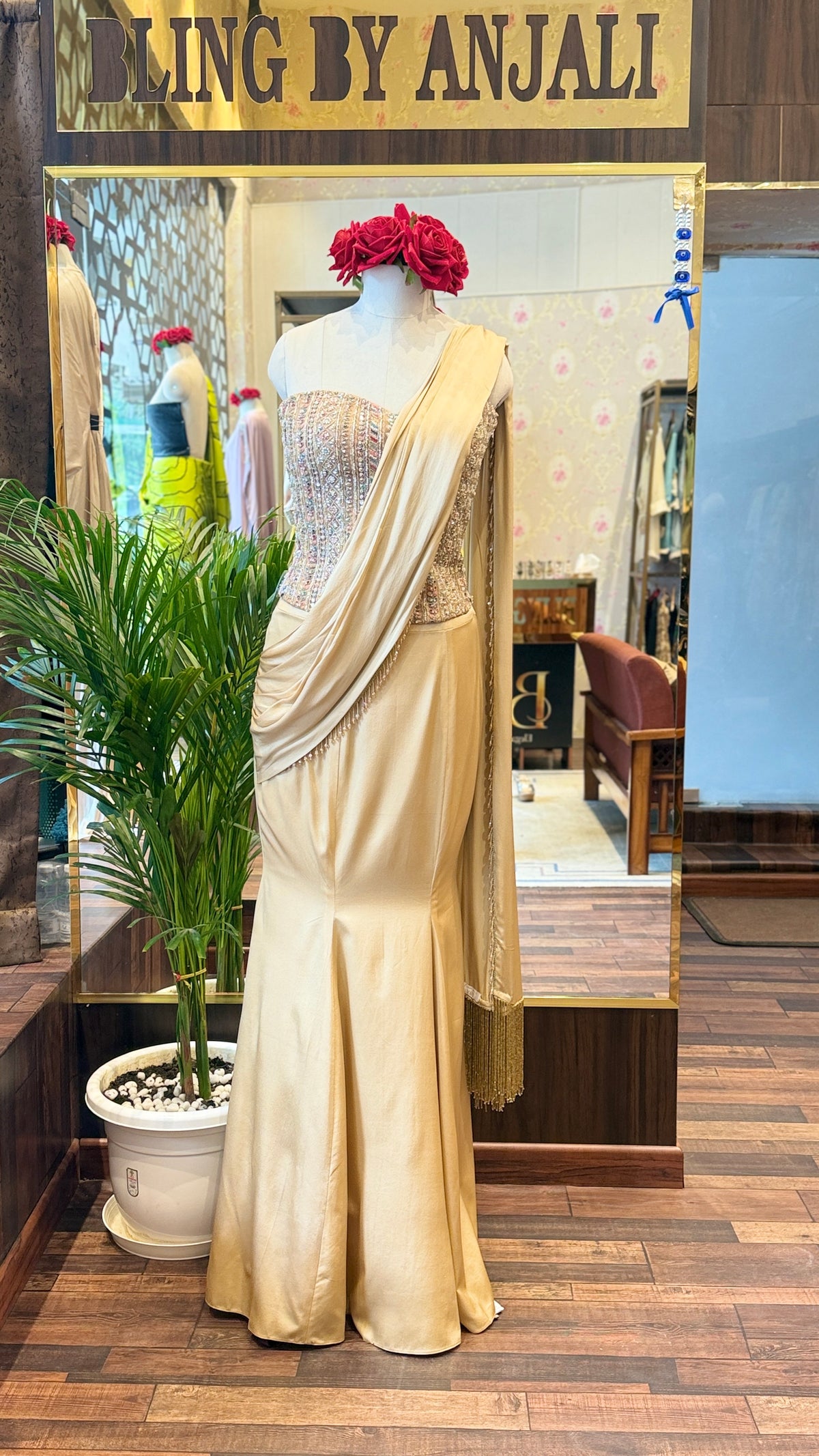 Draped Saree with Embellished Corset