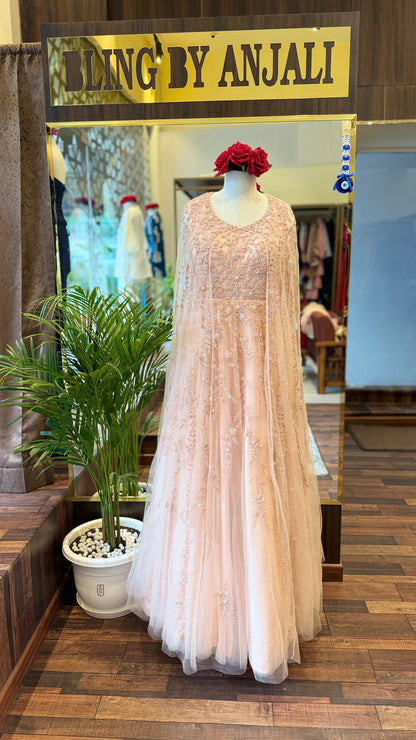 Blush Pink Embellished Cape Gown