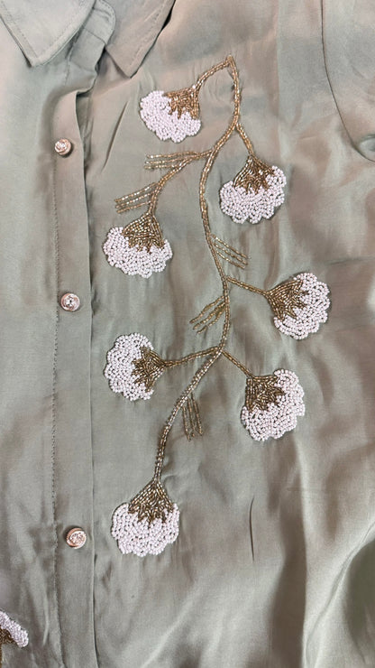 Pastel Green Embroidered Kurta co-ord Set