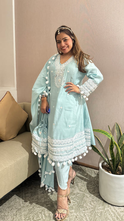 4pc pom-pom Anarkali Dhoti pant suit set