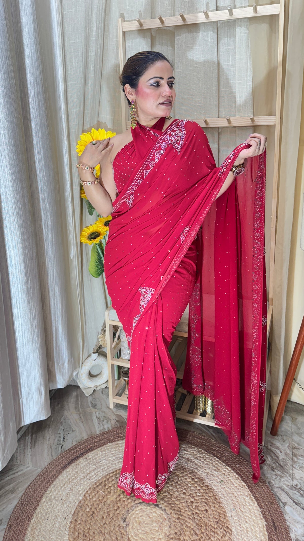 Swarovski Work Georgette Saree