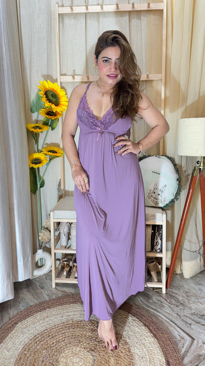 Elegant Purple Lace Nighty – Soft & Comfortable Nightwear