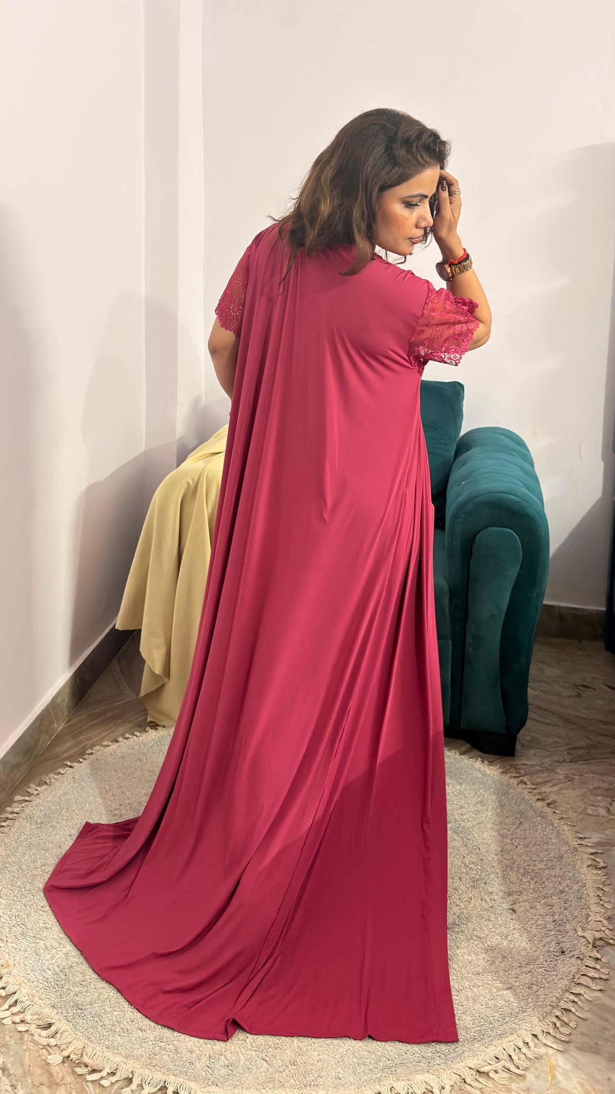 Mulberry lycra Night Gown 2pc Set