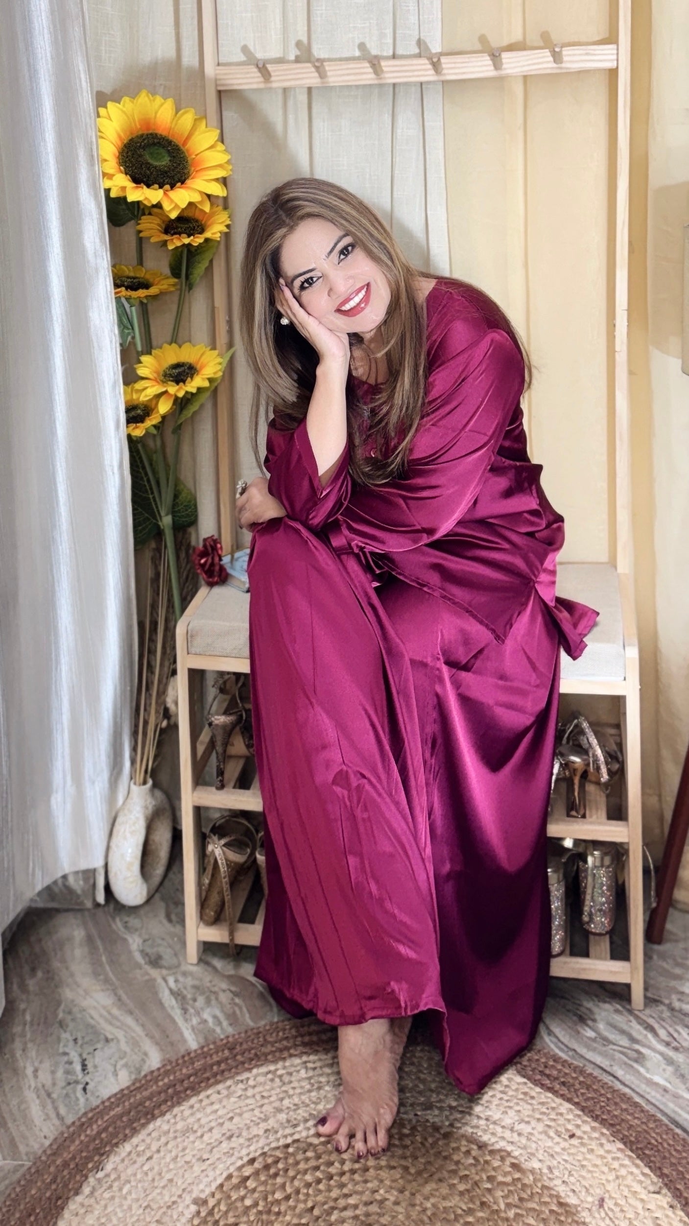 Wine Satin Nightwear Set