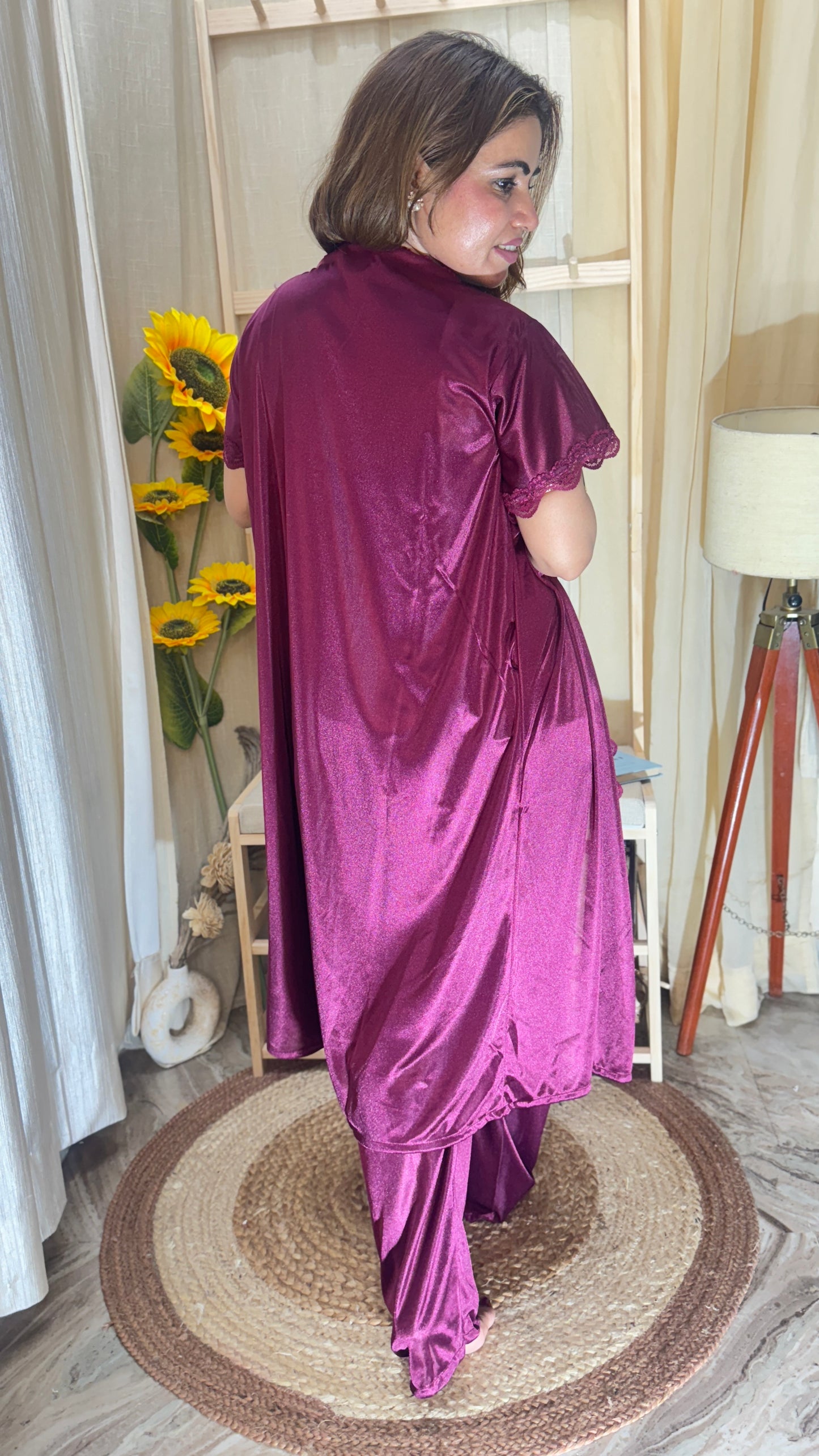 3-piece satin nighty set