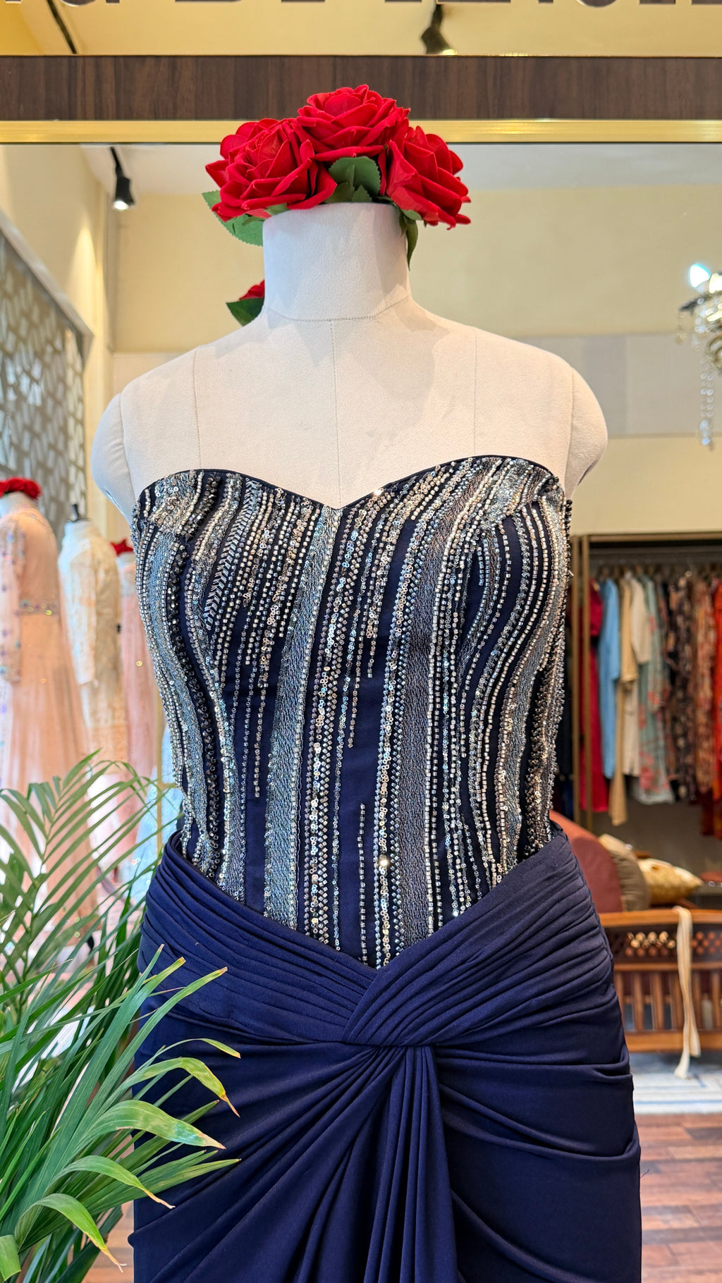 Embellished Corset with Draped Skirt Set